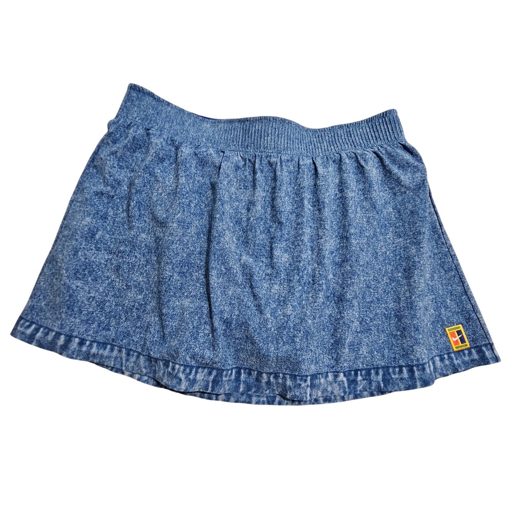Nike Tennis Skort Women Medium Blue Acid Wash Denim Print Dri-FIT AJ8735-438
